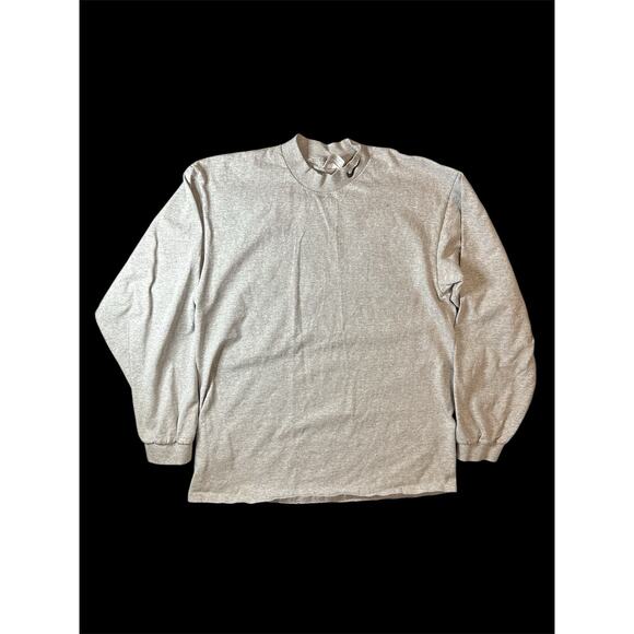 Nike Long Sleeve Shirt Mens L Gray Mock Neck Swoosh Embroidered Vtg 90s USA Knit - Picture 1 of 7